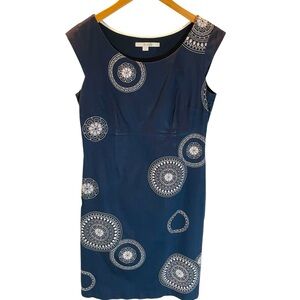 Boden Embroidered Small Cap Sleeve Sheath Dress Navy Blue US Size 8